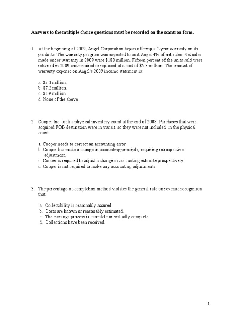 Financial Accounting I Final Practice Exam 1 | Goodwill (Accounting) |  Depreciation