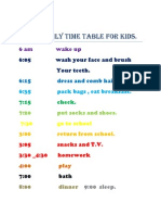 Daily Time Table For Kids