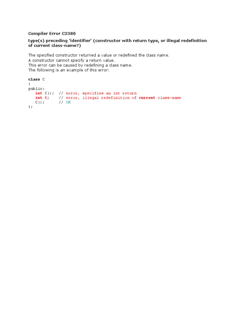 C++ Constructor Error Guide | PDF