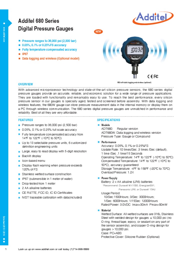 Additel Manometro Digital | PDF | Calibration | Pressure Measurement