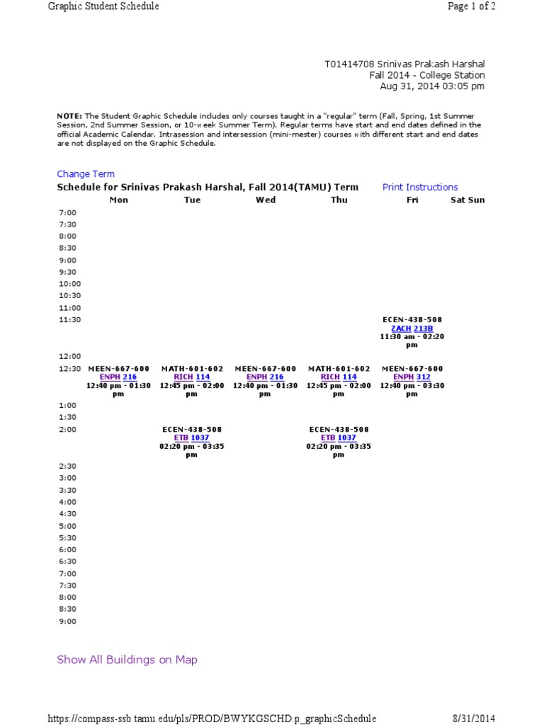 Fall 2014 Student Course Schedule | PDF | Science & Mathematics