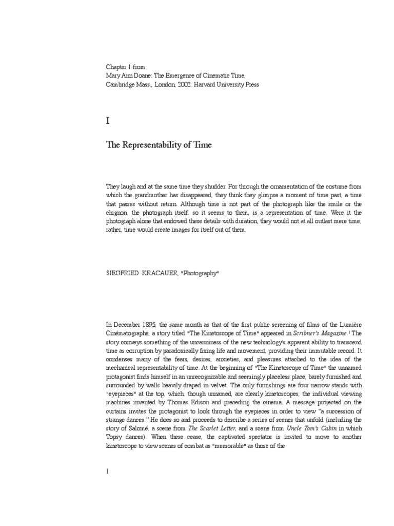 Mary Ann Doane, The Emergence of Cinematic Time, The Representability