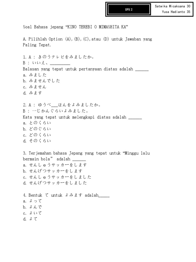 Soal Bahasa Jepang PDF