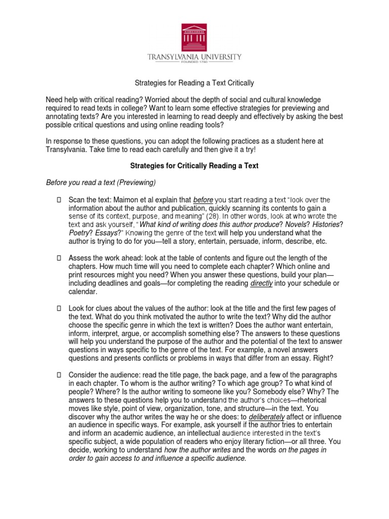 Critical reading techniques picture