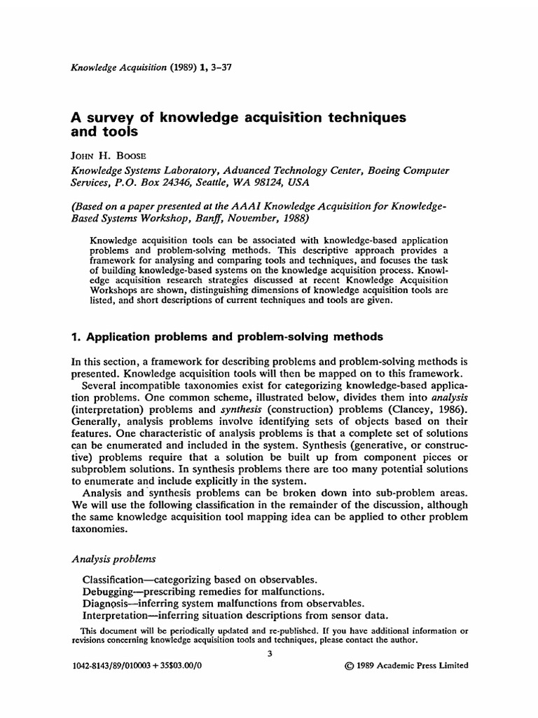 A Survey of Knowledge Acquisition Techniques and Tools | PDF