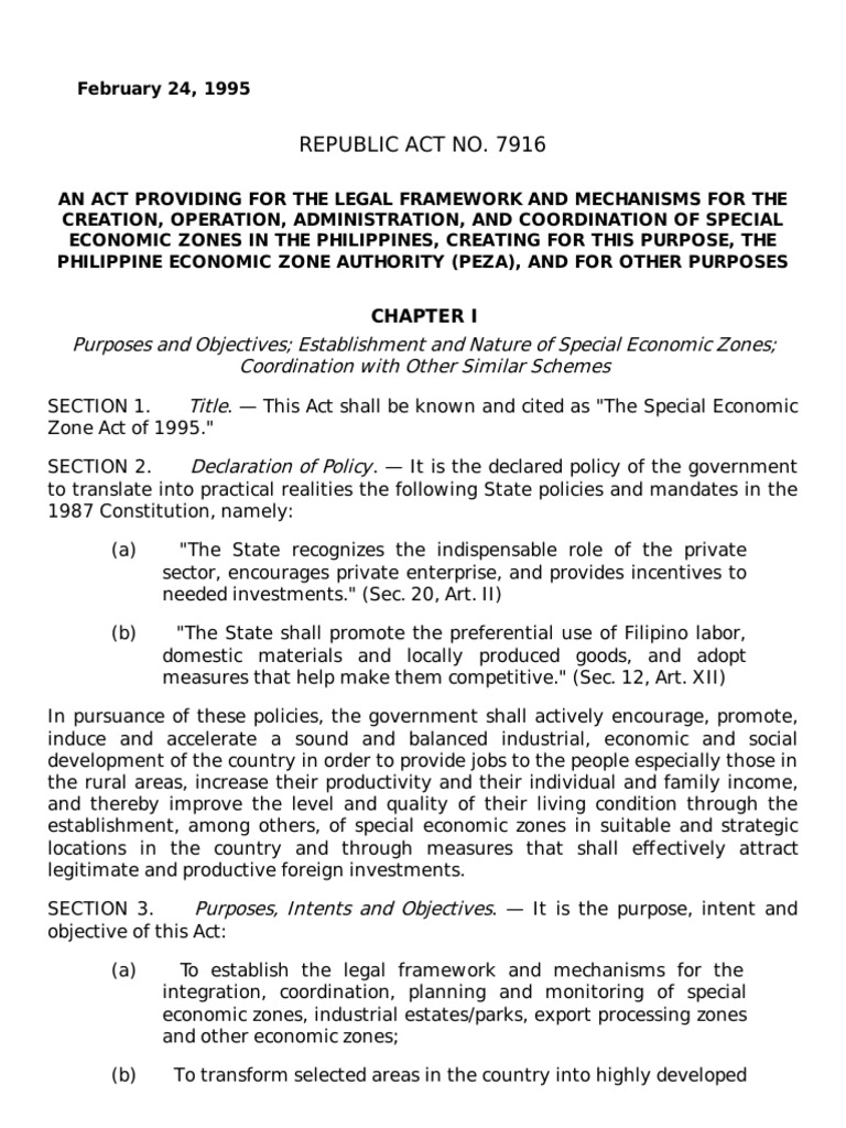 Ra 7916 | PDF | Employment | Labour Law