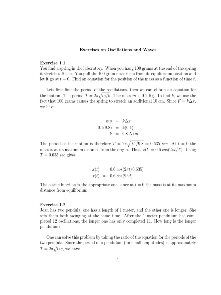 Sound and Wave Erxercise Waves Torque