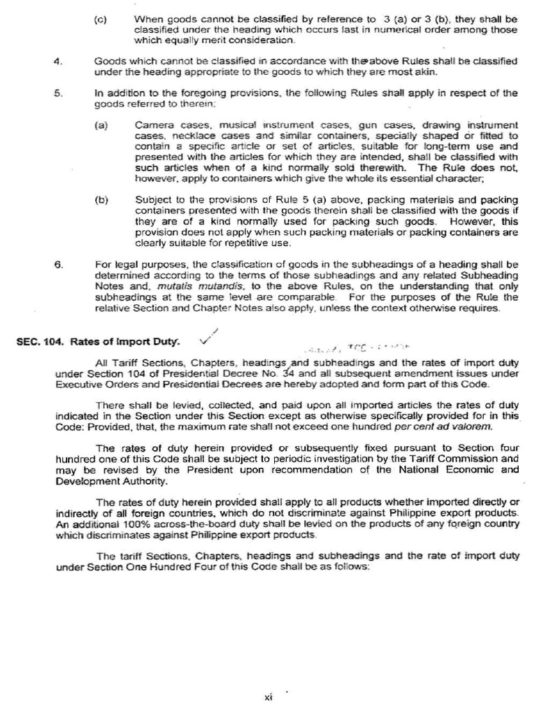 Tariff Code Tariff Taxes