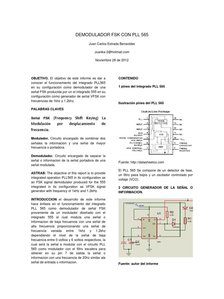 Demodulador FSK con PLL 565 | PDF | Radio | Tecnología de radio