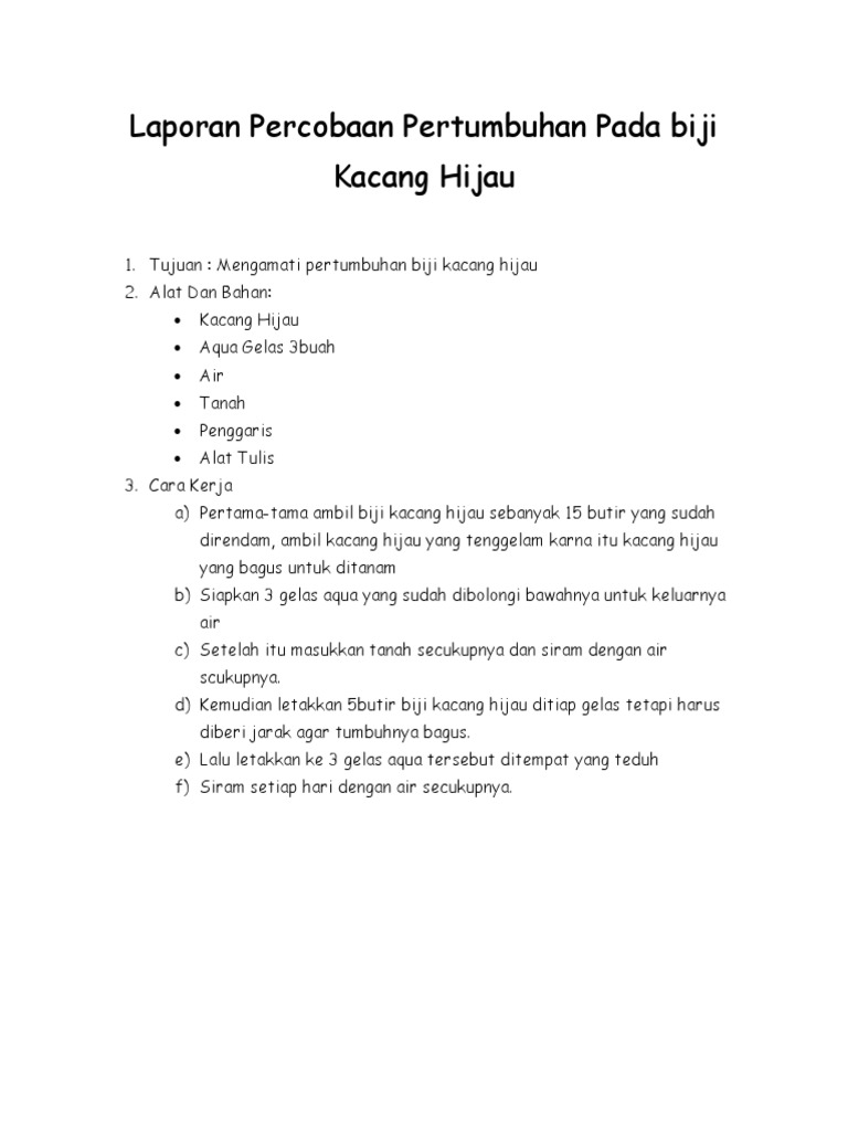 Laporan Percobaan Pertumbuhan Pada Biji Kacang Hijau | PDF