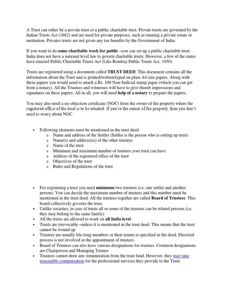 A Trust Can Either Be A Private Trust or A Public Charitable Trust