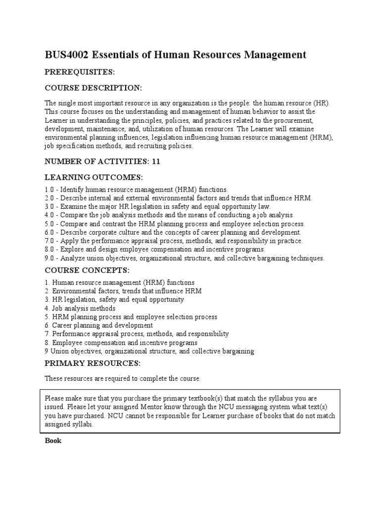 BUS4002 Essentials of Human Resources Management | PDF | Human Resource ...