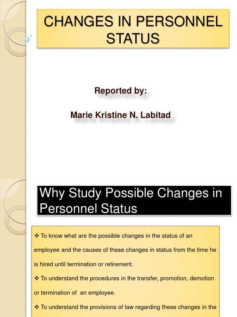 ChangeCHANGES IN PERSONNEL STATUSs in Personnel Status PDF Layoff
