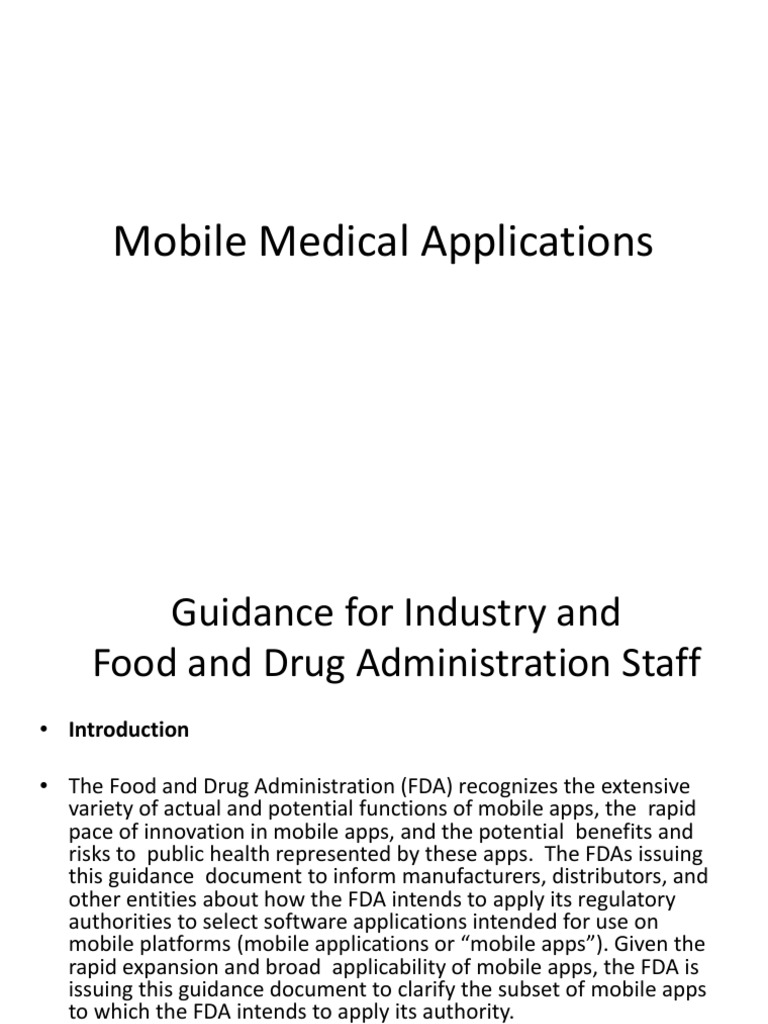 FDA Guidance on Mobile Medical Apps | PDF | Food And Drug ...