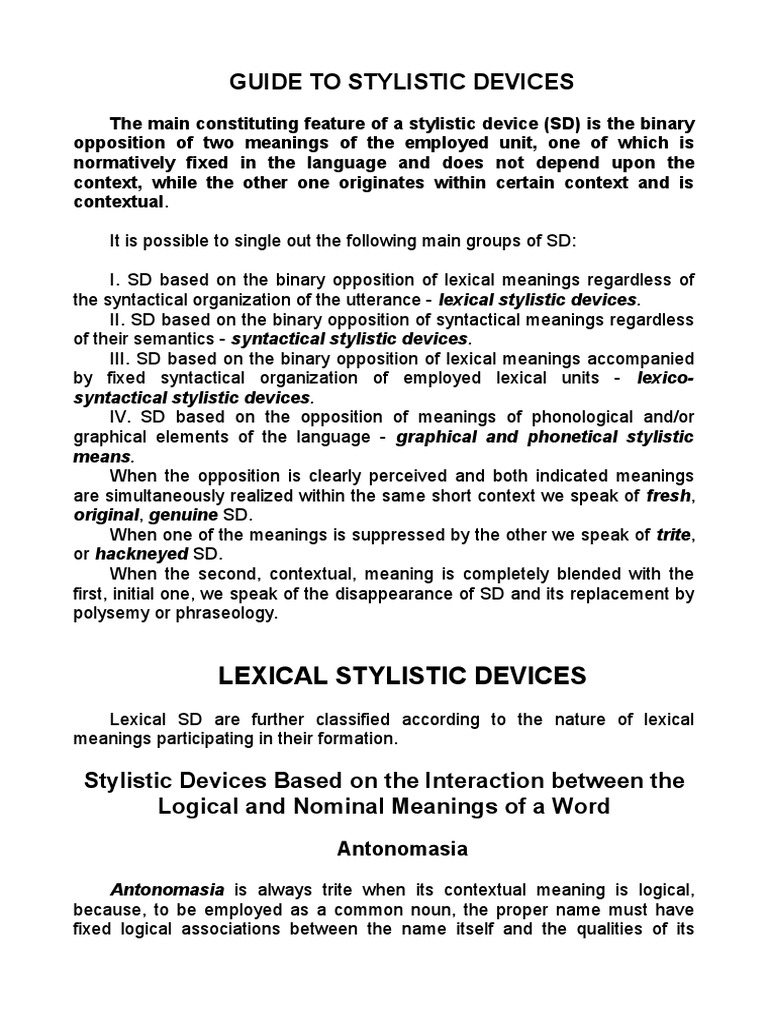 Stylistic Devices PRINT Sentence (Linguistics) Semantics