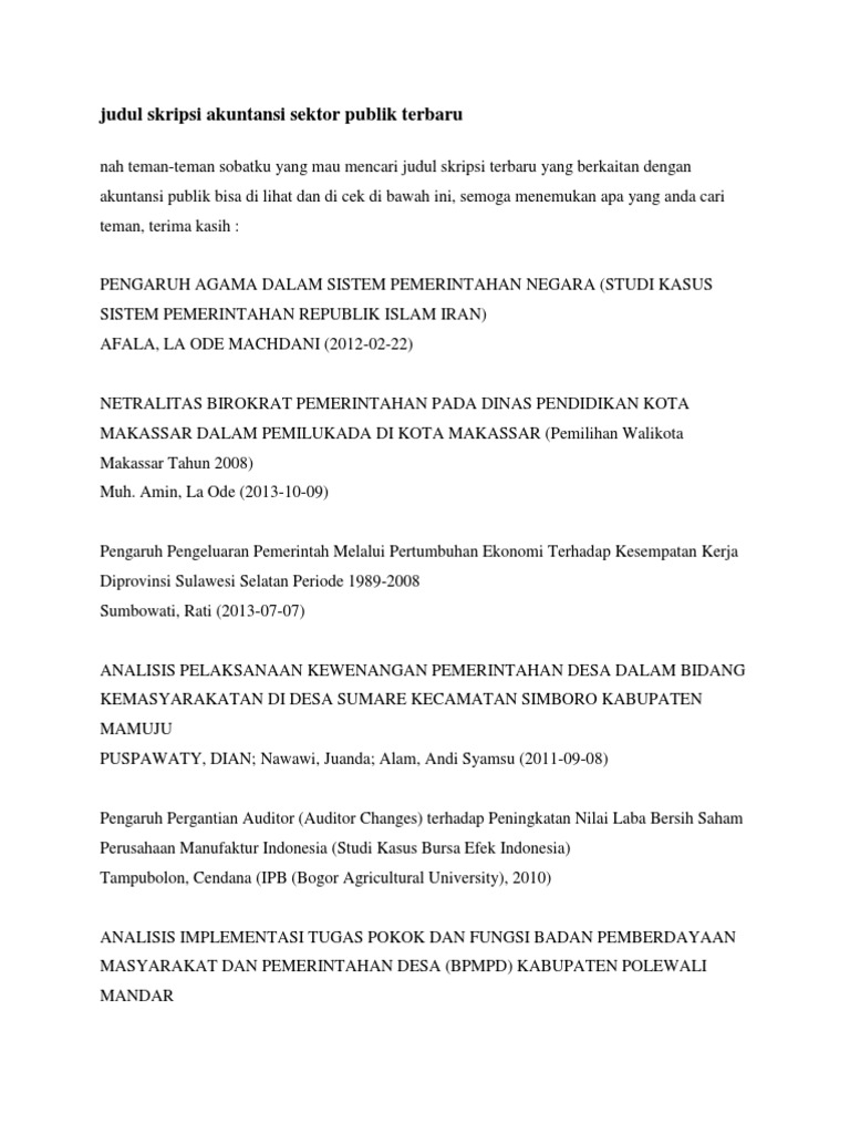 Judul Skripsi Akuntansi Sektor Publik Terbaru Pdf