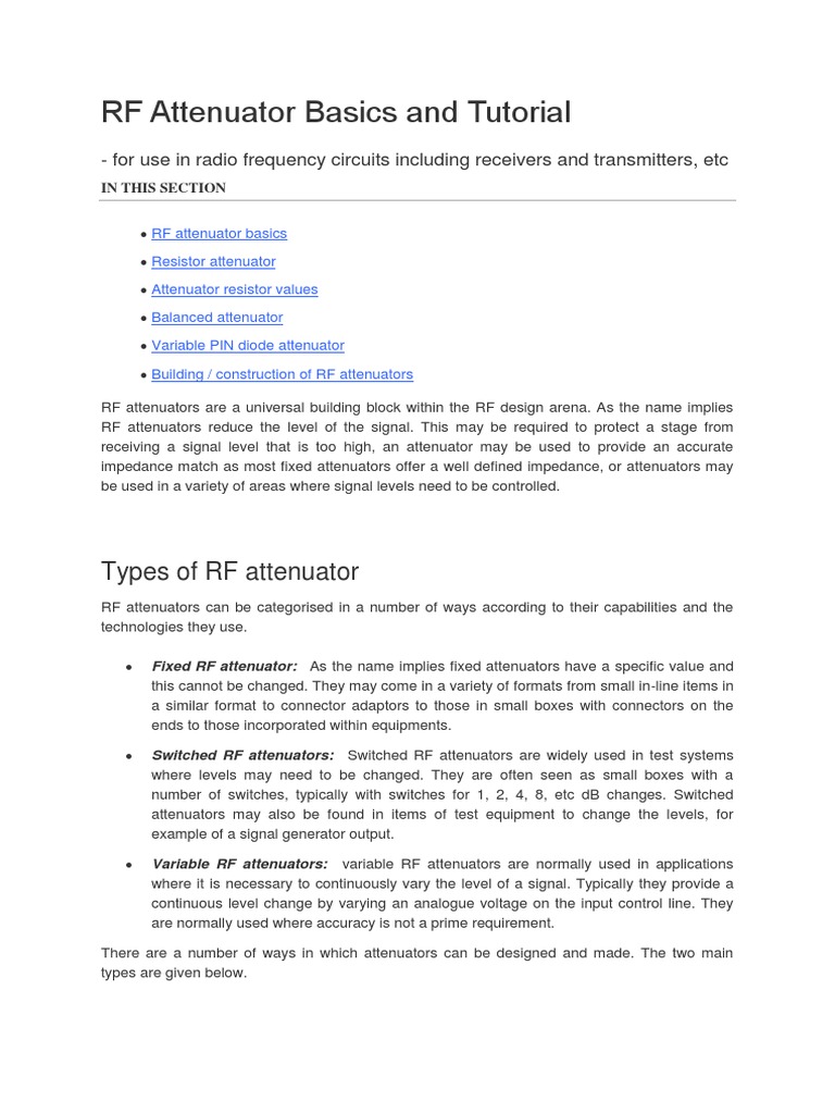 RF Attenuator Design and Types | PDF | Resistor | Electronic Circuits