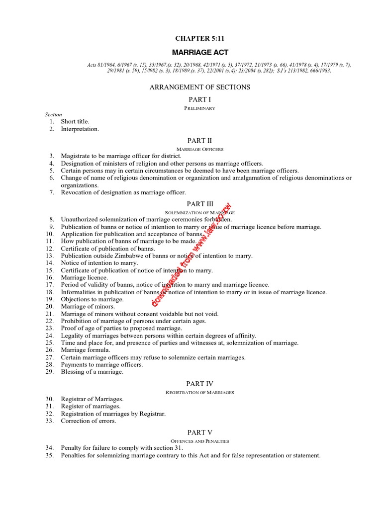 Zimbabwe Marriage Act Chapter 5 11 Marriage License Marriage
