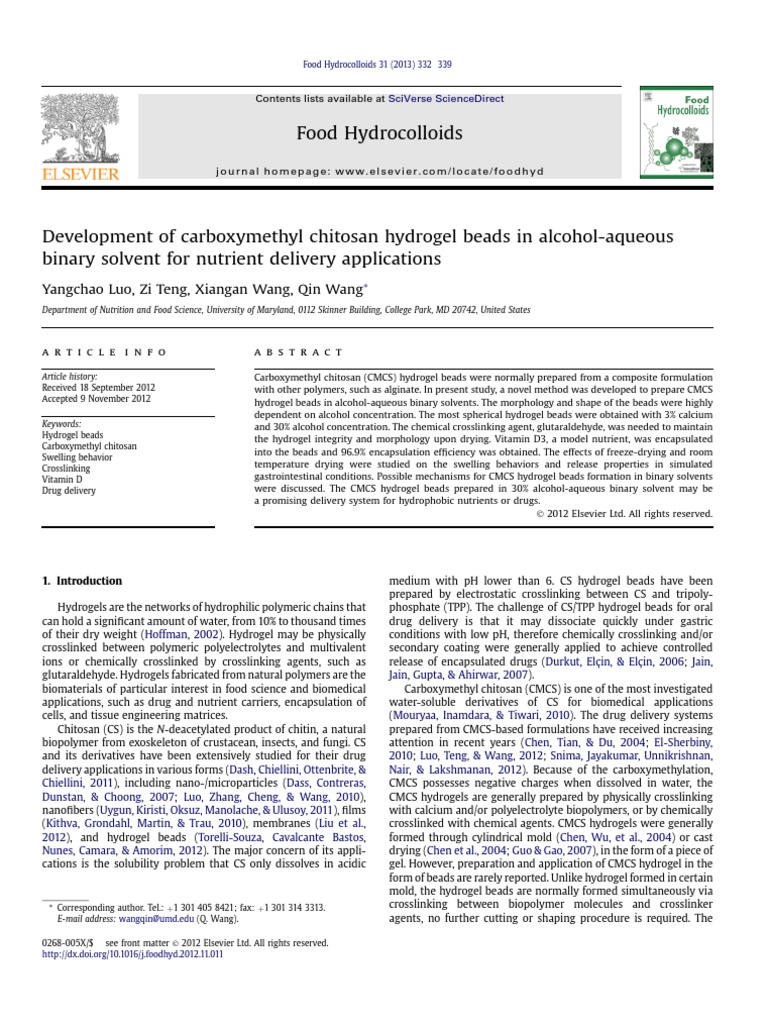 Development of Carboxymethyl Chitosan Hydrogel Beads in Alcohol | PDF ...