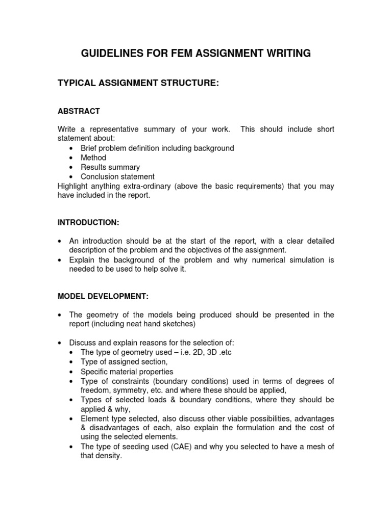 FEM Assignment Writing Guidelines | PDF | Finite Element Method ...