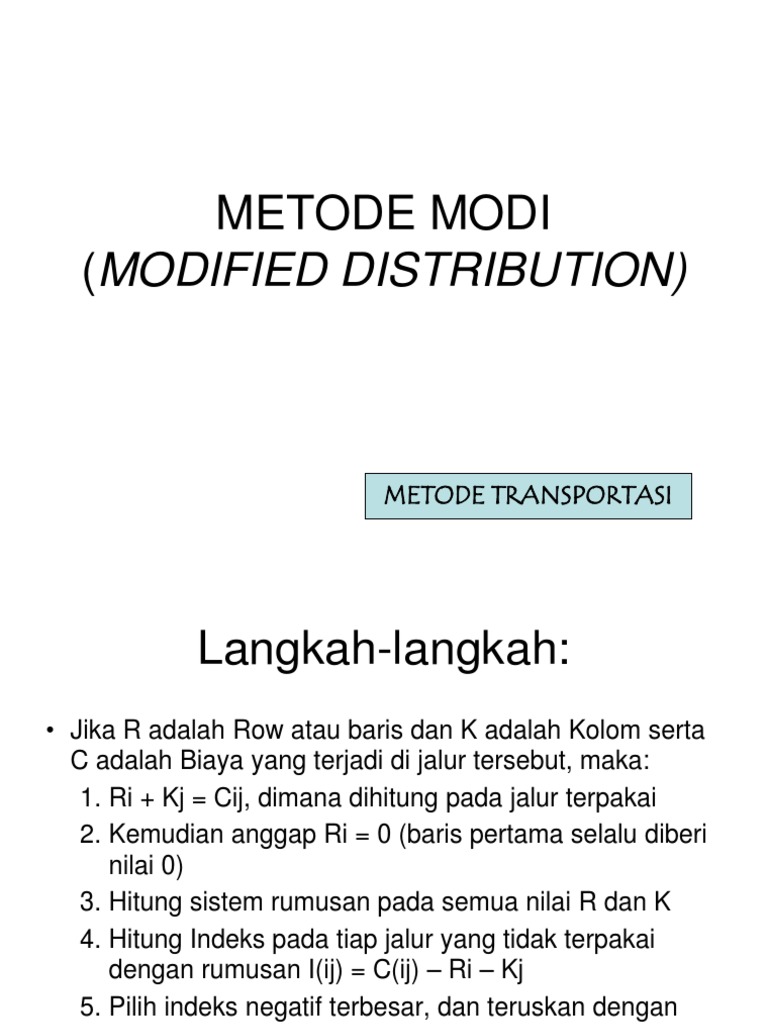 Metode MODI dalam Transportasi Optimal | PDF