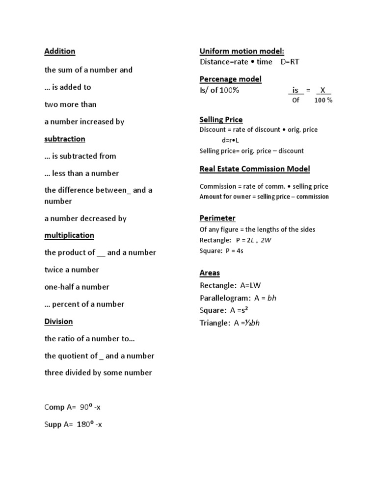 Math Operations and Formulas Guide | PDF | Teaching Methods & Materials