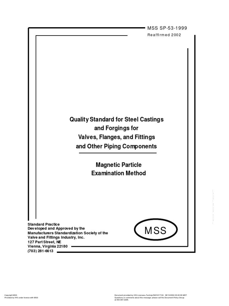 MSS SP-53 1999 (R2002) Quality Standard For Steel Castings For Valves ...