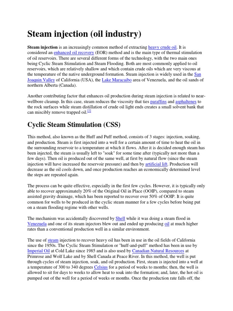 Steam Injection in Oil Recovery Methods | PDF | Industries | Chemical ...