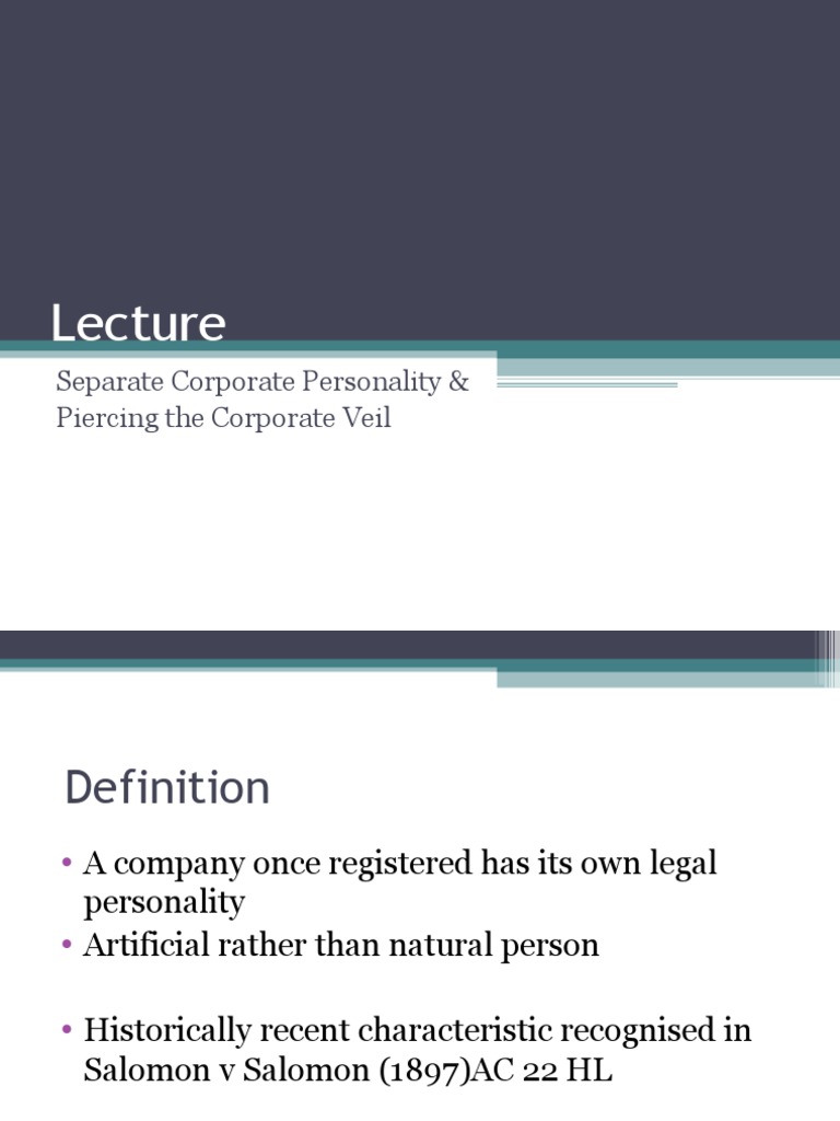 Lecture 3 Piercing The Corporate Veil Piercing The Corporate Veil