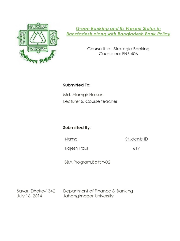 Green Banking in Bangladesh | PDF | Banks | Strategic Management