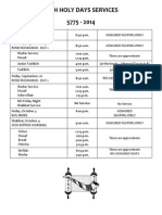 High Holy Days 2014 Service Schedule
