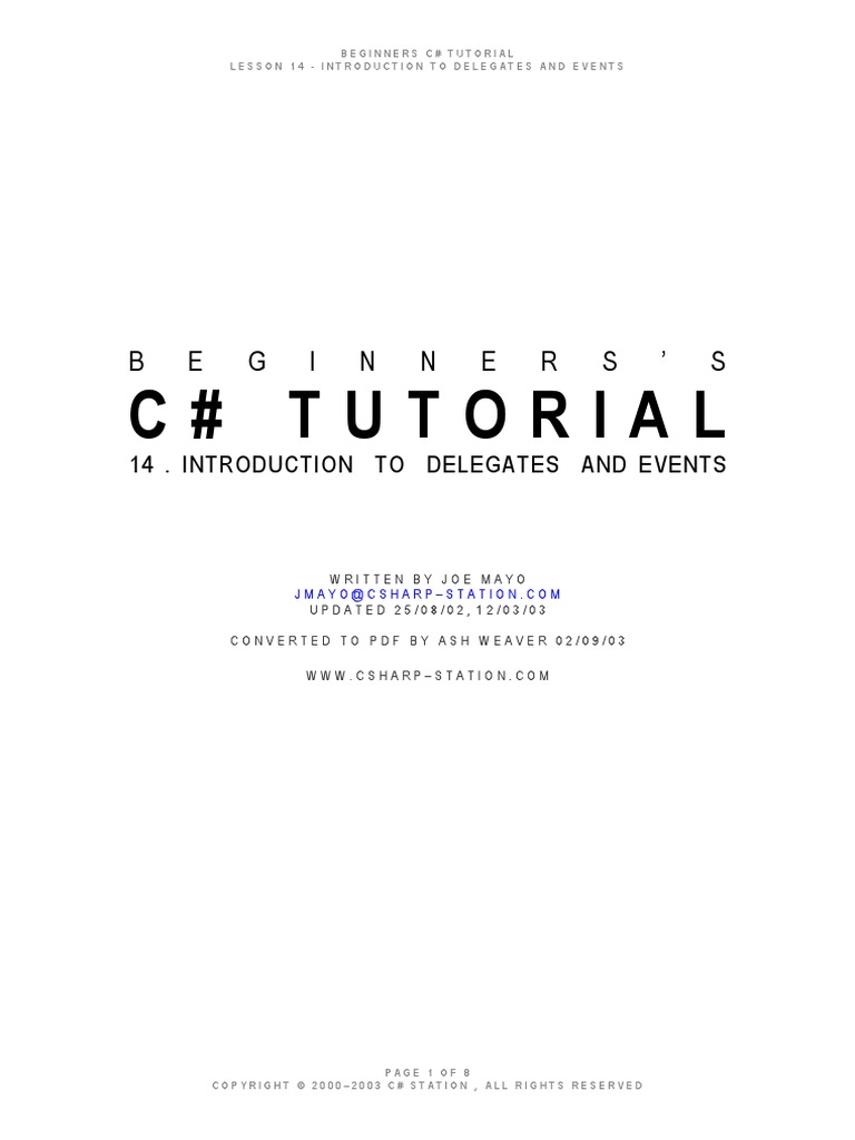 14 - Introduction To Delegates and Events | PDF | Method (Computer ...
