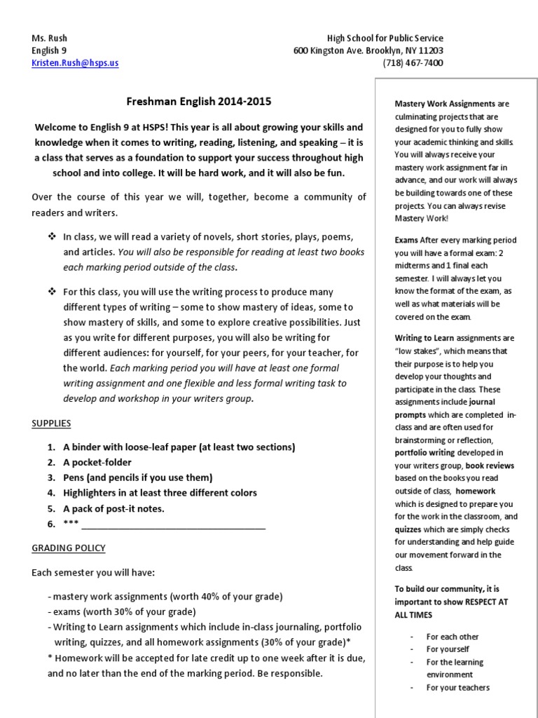 English 9 Course Overview and Guidelines | PDF | Homework | Test ...