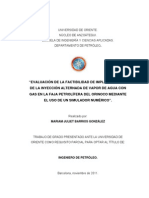 Evaluación de La Factibilidad de Implementación de La Inyección Alternada de Vapor de Agua Con Gas en La Faja Petrolífera Del Orinoco Mediante El Uso de Un Simulador Numérico