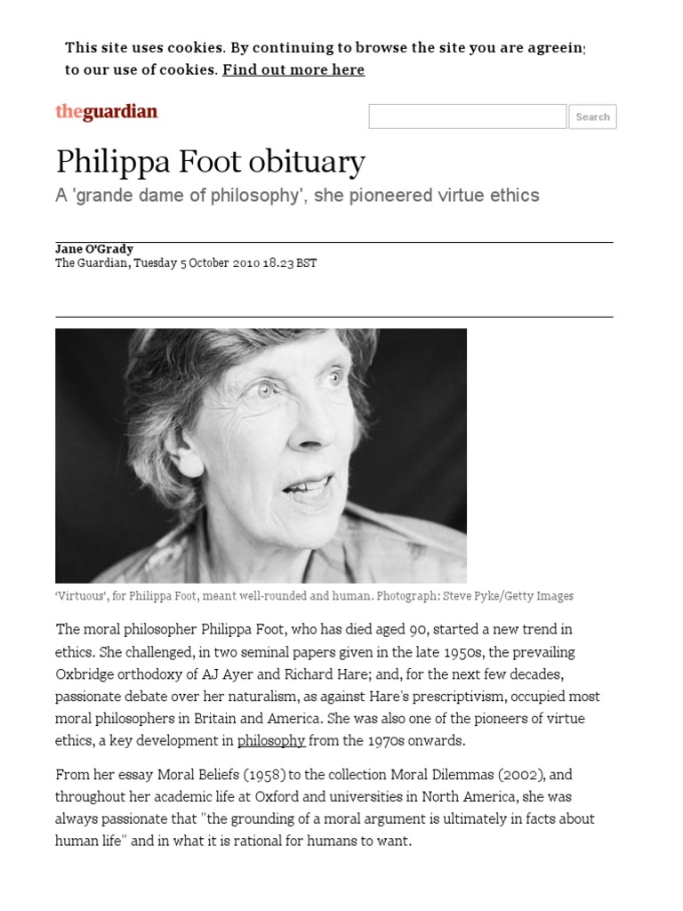 Philippa Foot: Pioneer of Virtue Ethics | PDF | Psychological Attitude ...
