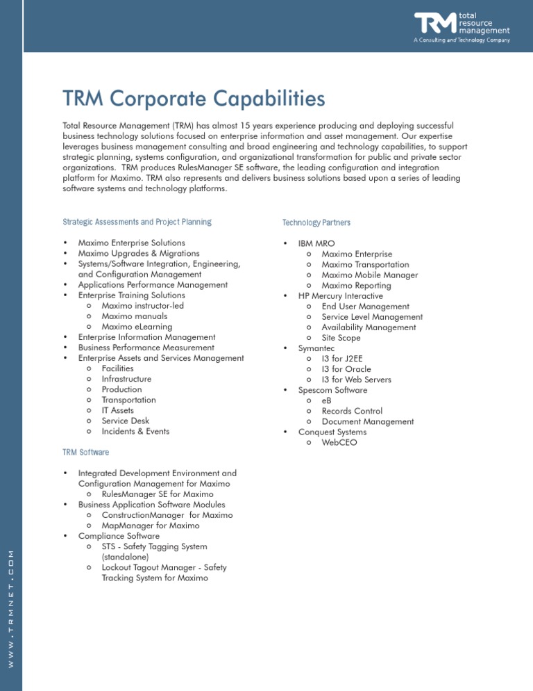 TRM Software Solutions for Maximo | PDF | Itil | Software