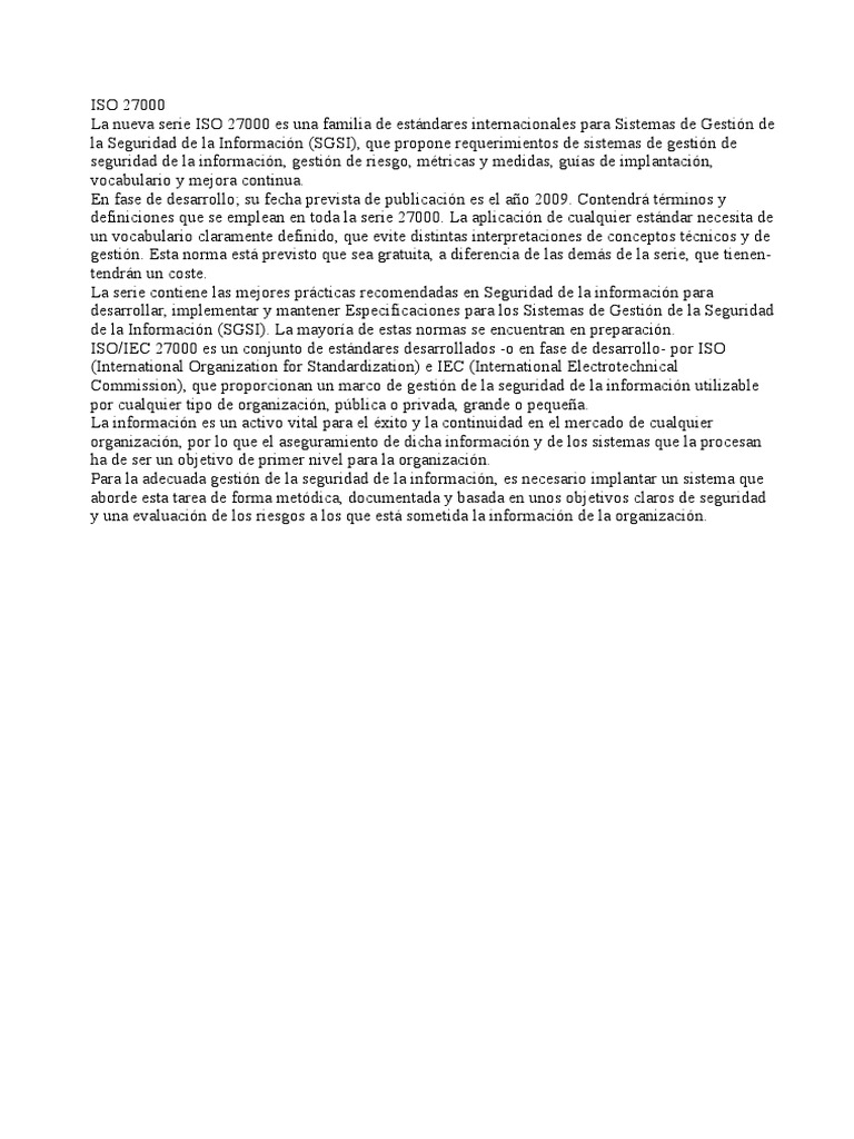 Iso 27000 Pdf Organización Internacional Para La Estandarización