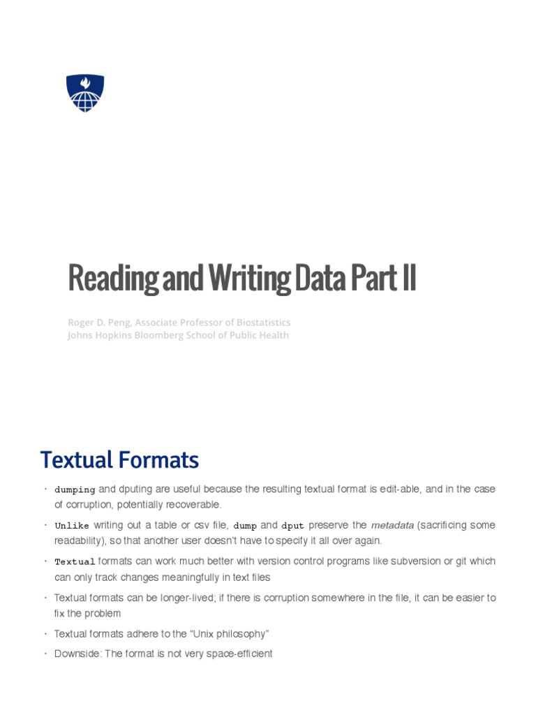 Reading and Writing Data Part II Reading and Writing Data Part II | PDF ...