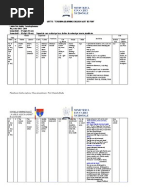 Planificare La Limba Engleza Pentru Clasa Pregatitoare Prof