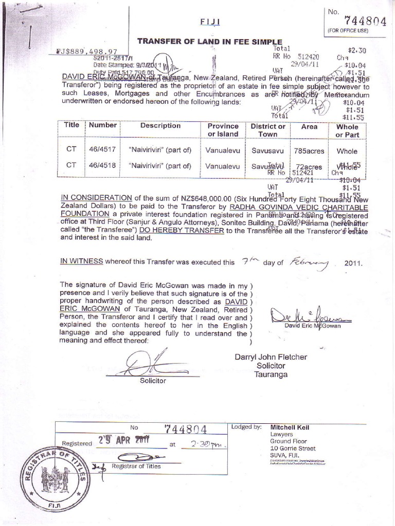 Fiji Land Transfer Document | PDF