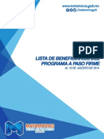 Beneficiarios Del Programa A Paso Firme Al 15 de Agosto Del 2014 - Gobierno de Matamoros
