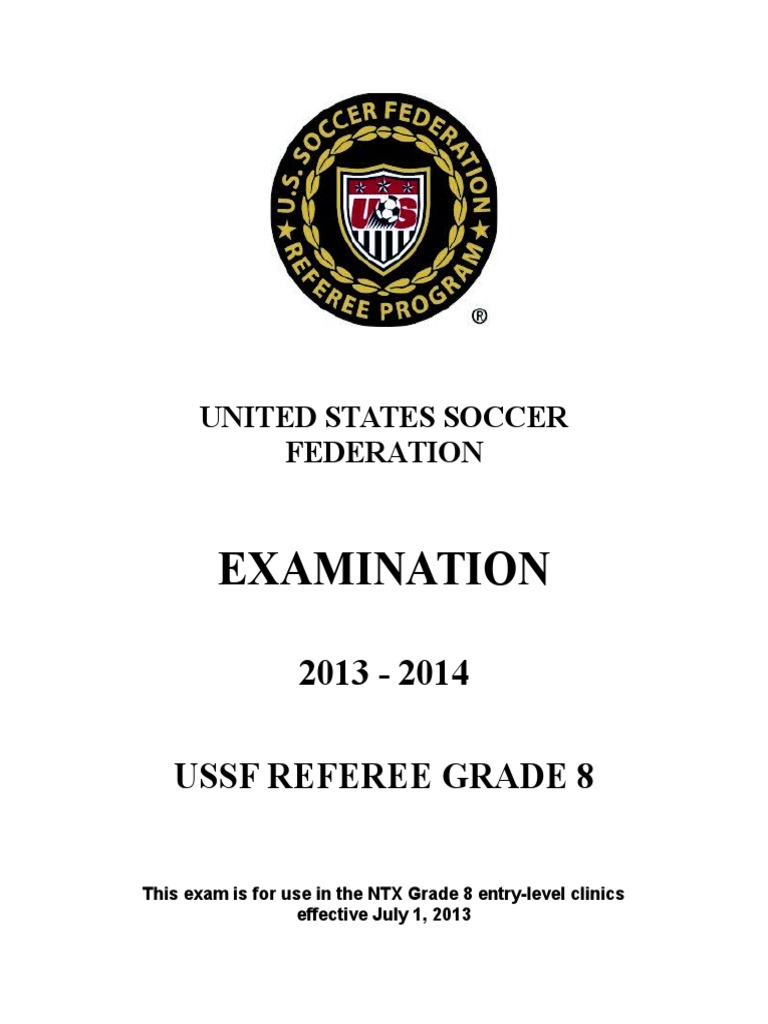 201314 Grade 8 Referee Test Association Football Sports Rules And