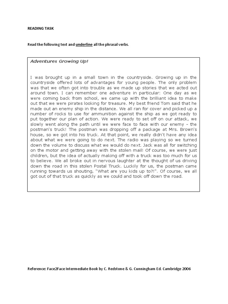 Reading Task Phrasal Verbs | PDF
