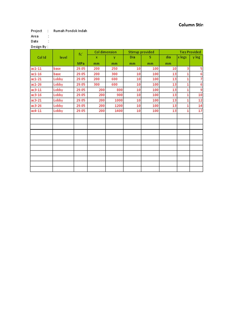 Calculations - Column Ties | PDF | Technology & Engineering