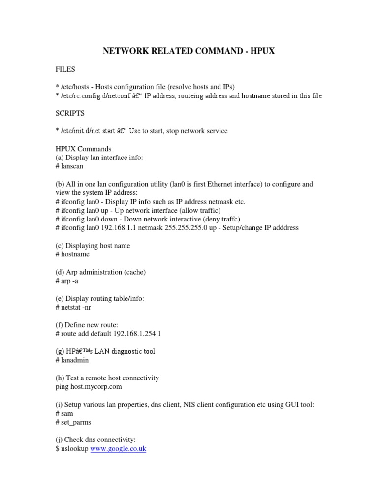 Network Command HPUX PDF Ip Address Computer Networking