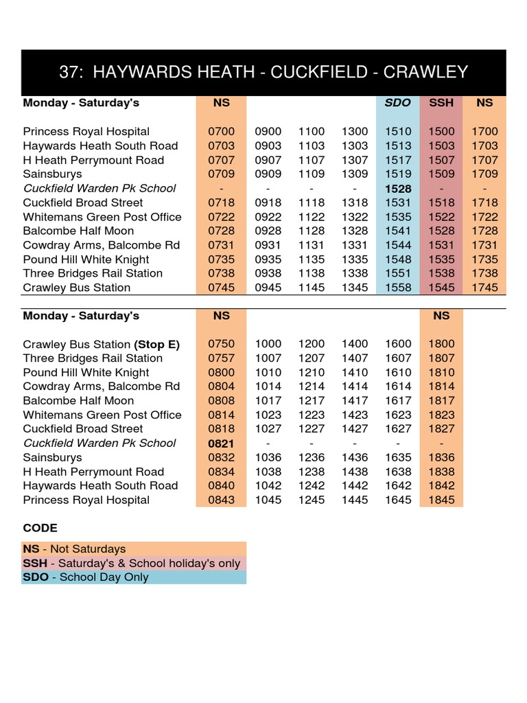 37 Bus Timetable: Haywards Heath to Crawley | PDF