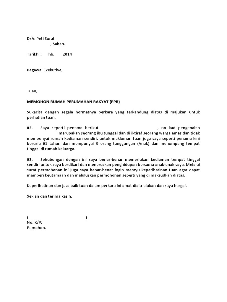 Surat Rasmi Memohon Ruman Kos Rendah Pdf