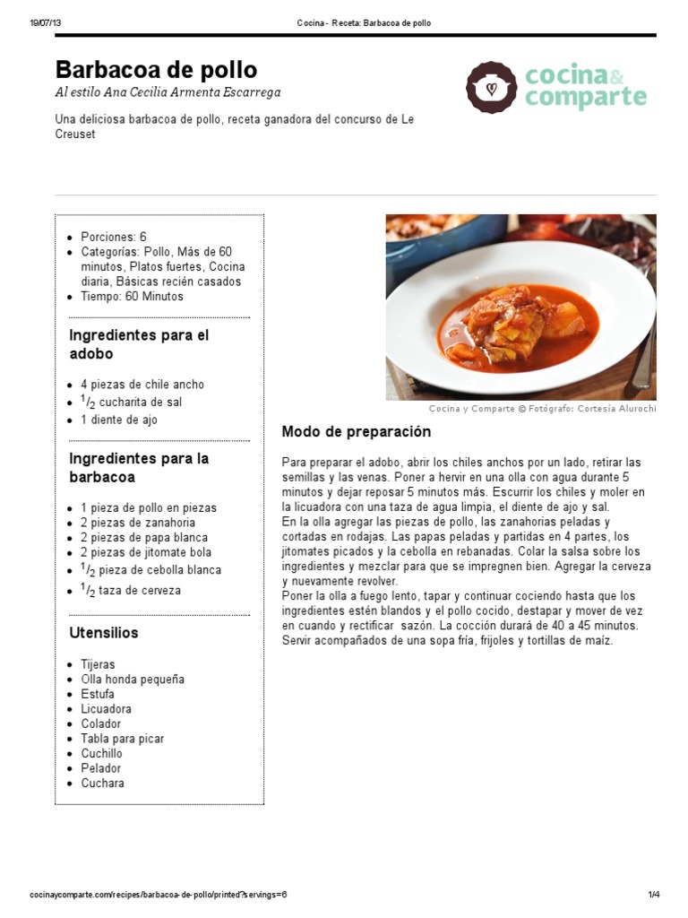 Cocina - Receta - Barbacoa de Pollo | PDF | Parilla | Sopa