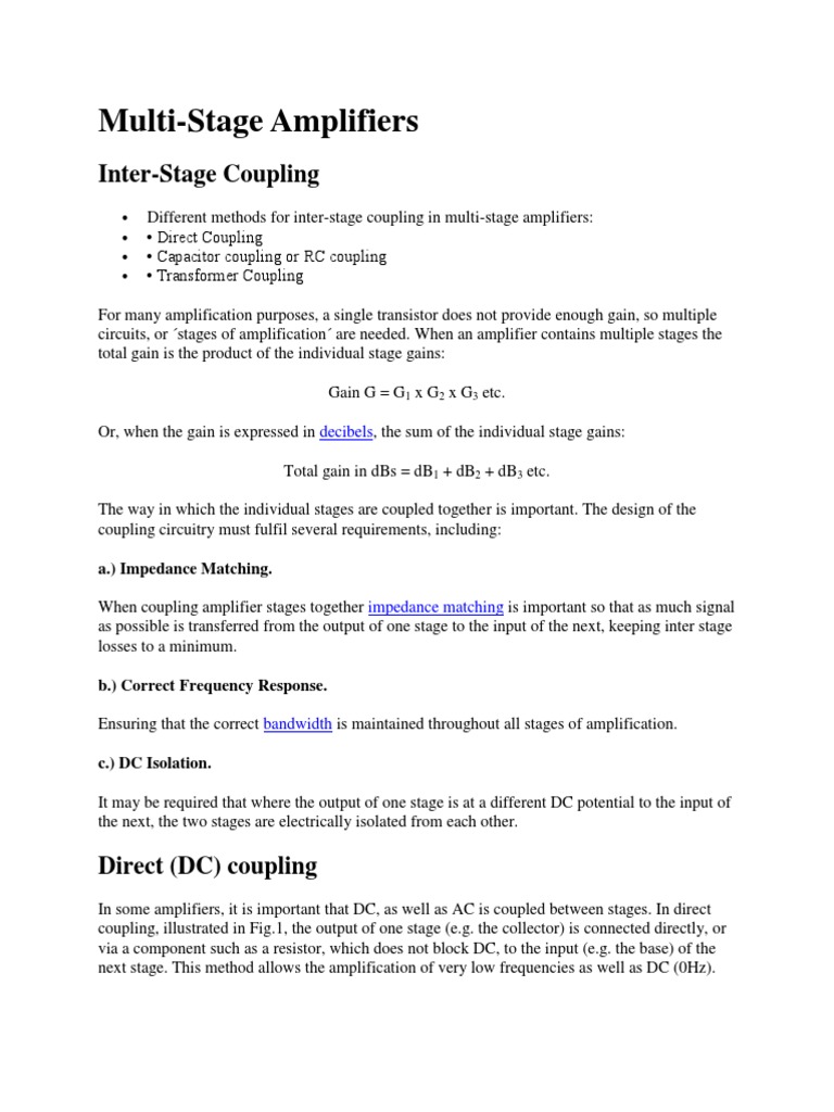 Multistage Amplifiers Notes PDF Amplifier Capacitor