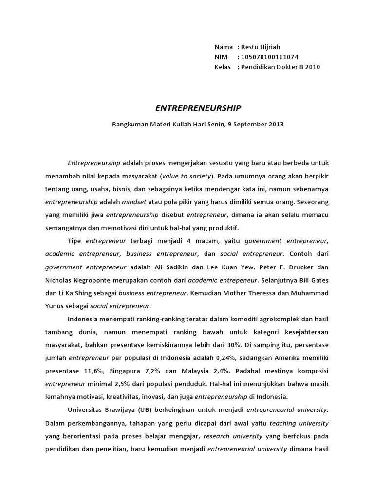 Rangkuman Entrepreneurship